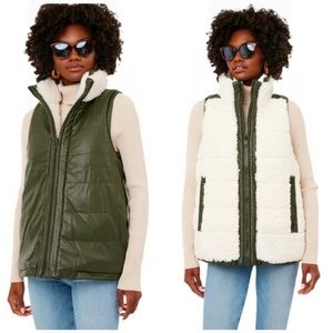 Tuckernuck Beckham Faux Green Leather & White Shearling Reversible Vest size xl